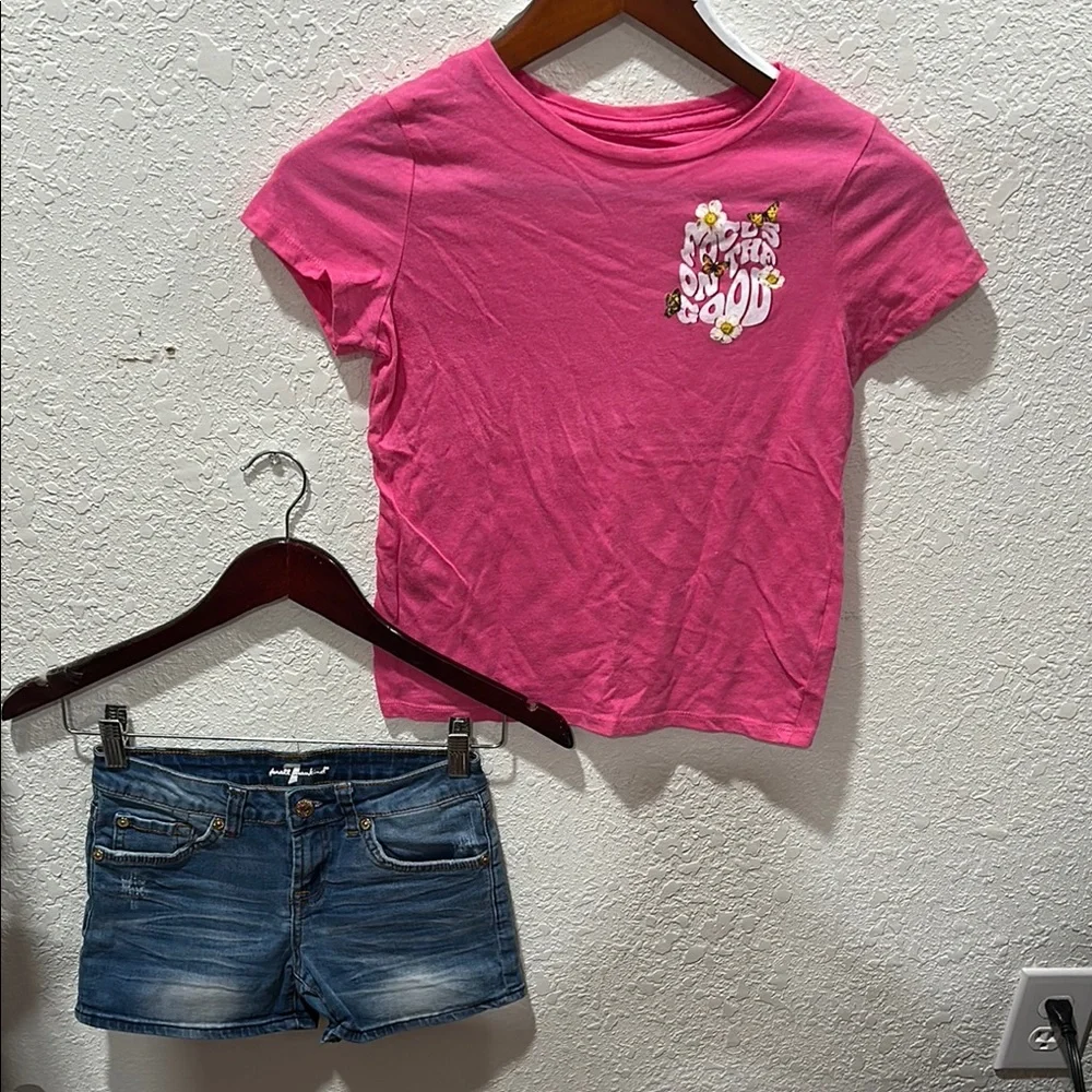 7 For All Mankind blue shorts&Old Navy Pink top Size10 GUC SET